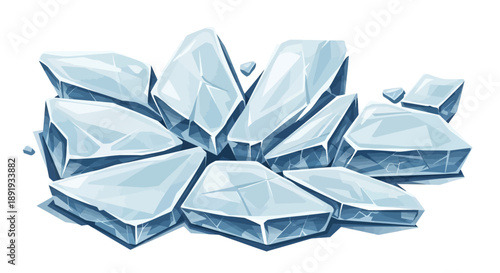 A collection of ice fragments and shards scattered on a surface viewed from directly above