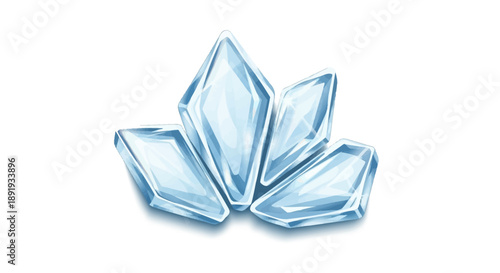 A cluster of blue crystals arranged in a flower-like pattern, viewed from directly above, in a digital illustration style.