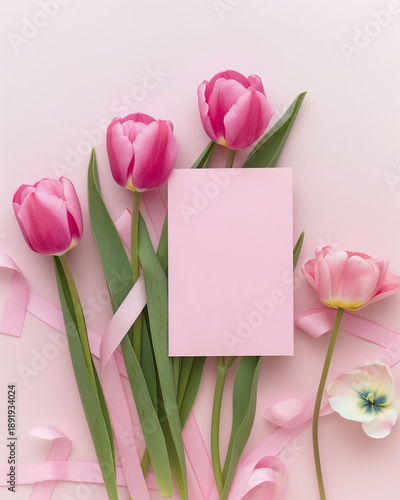 Kartka z życzeniami na międzynarodowy dzień kobiet. Kobieta i tulipany. © Paweł Ziółkowski