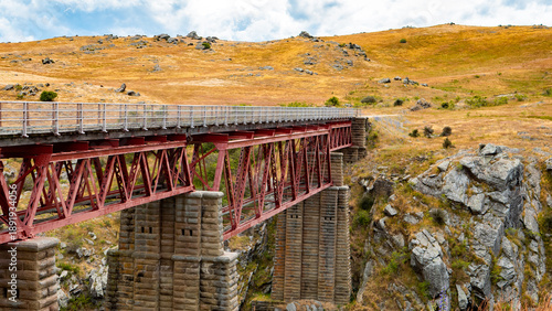 poolburn viaduct central otago new zealand brown yellow bridge train trail 