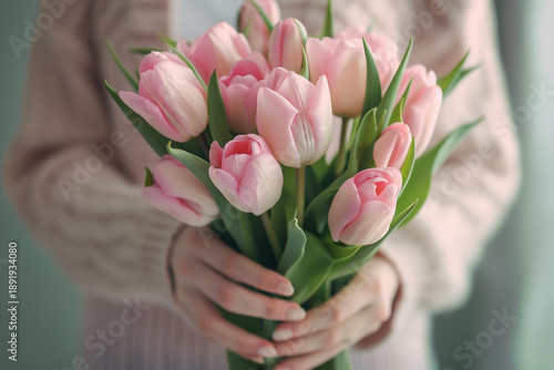 Kartka z życzeniami na międzynarodowy dzień kobiet. Kobieta i tulipany. © Paweł Ziółkowski