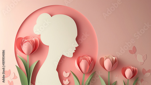 Kartka z życzeniami na międzynarodowy dzień kobiet. Kobieta i tulipany. © Paweł Ziółkowski