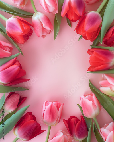 Kartka z życzeniami na międzynarodowy dzień kobiet. Kobieta i tulipany. © Paweł Ziółkowski