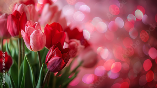 Kartka z życzeniami na międzynarodowy dzień kobiet. Kobieta i tulipany. © Paweł Ziółkowski