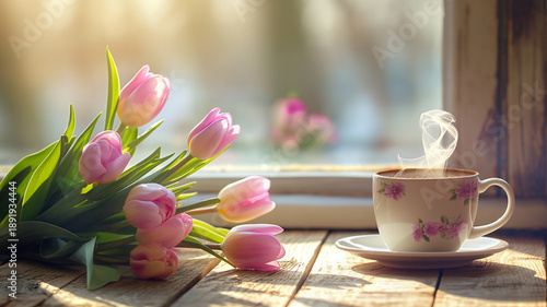 Kartka z życzeniami na międzynarodowy dzień kobiet. Kobieta i tulipany. © Paweł Ziółkowski