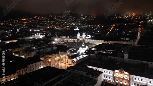 Wallpaper Mural Aerial Night View of Quito Historic Center, Ecuador.
Stunning aerial drone footage of Quito’s Historic Center at night, Ecuador. Illuminated colonial churches, historic buildings, and narro Torontodigital.ca