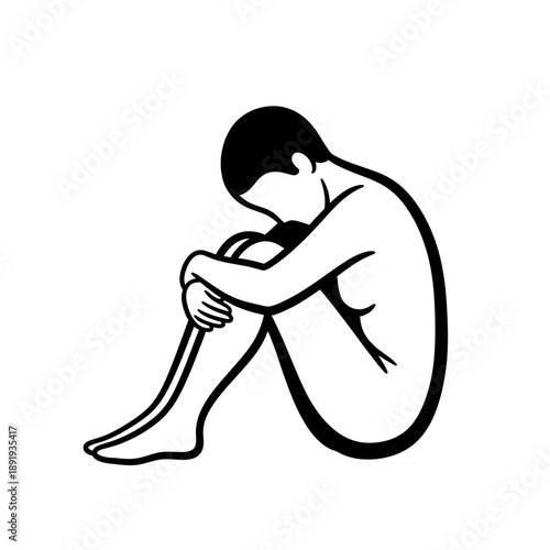 Minimalist Line Art of a Person in a Fetal Position.