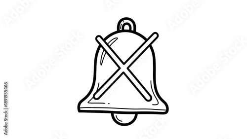 Muted Bell Icon Hand Drawn Doodle Style.