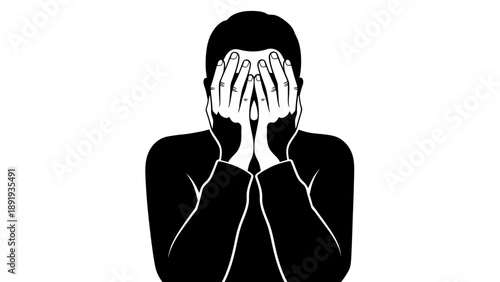 Person covering face with hands in a gesture of shame or despair.