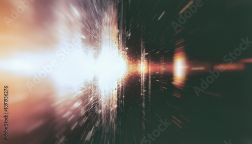 фотографія Bright cosmic explosion with a radiant white‑orange core and streaking light rays, evoking a supernova, Big Bang, or high‑speed interstellar burst