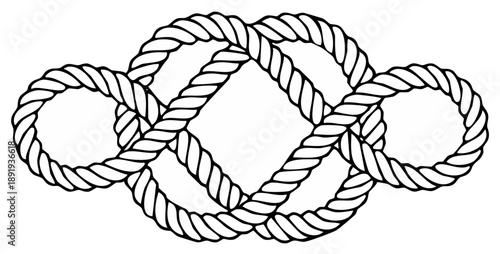 Complex nautical rope knot pattern, intertwined loops, strong connection symbol illustration