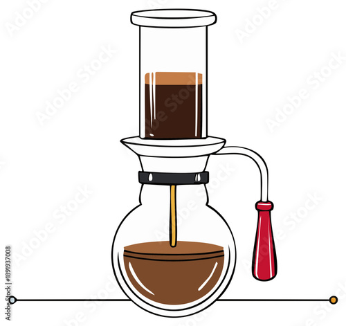 Elegant Glass Siphon Coffee Maker Brewing Fresh Coffee Vector Illustration