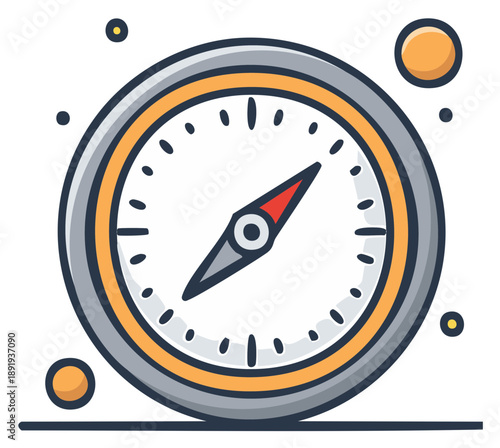 Illustrated compass pointing north, navigation equipment concept, cartoon style