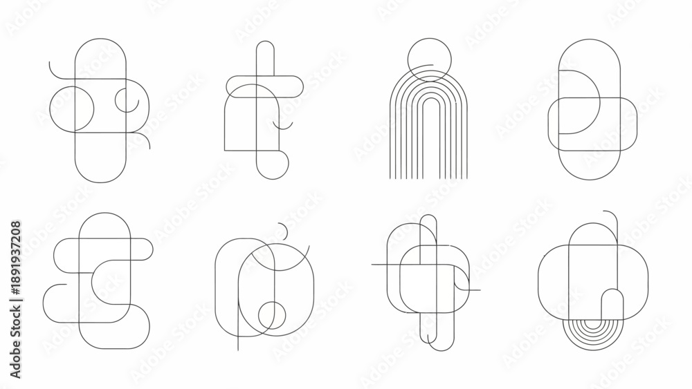 Fototapeta premium Abstract Line Art Shapes and Forms Collection.