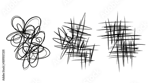 Abstract hand-drawn scribble lines and chaotic patterns.
