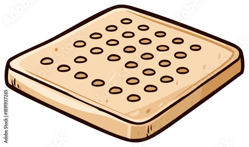 Toasted Bread with Holes Cartoon Illustration, Light Brown Toast Slice for Snack, Breakfast, or Dessert