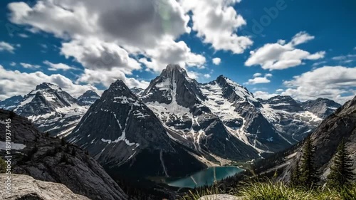 Wallpaper Mural Epic scenic mountain range landscape with snowcapped peaks, lake, and blue sky in Banff National Park Torontodigital.ca