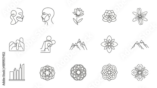 Collection of diverse line art icons representing various concepts.