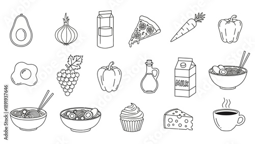 Collection of Hand Drawn Food and Drink Items in Sketch Style.