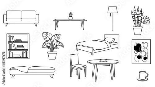 Collection of Hand Drawn Furniture and Home Decor Items.