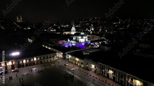 Aerial Night View of Quito Historic Center, Ecuador
Stunning aerial drone footage of Quito’s Historic Center at night, Ecuador. Illuminated colonial churches, historic buildings, and narro