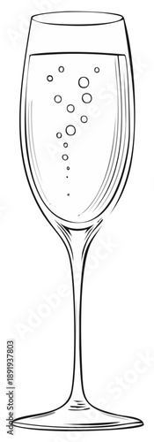 Elegant line art of a champagne flute filled with celebratory sparkling beverage