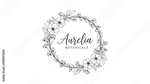 Elegant Aurelia Botanicals floral wreath logo design.