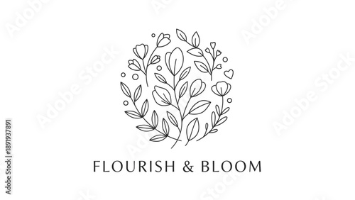 Elegant Flourish and Bloom Logo with Botanical Line Art.