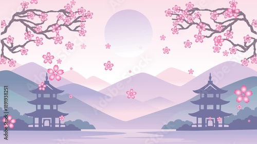 Animated Falling Sakura Japanese oriental Pastel Overlay Background
