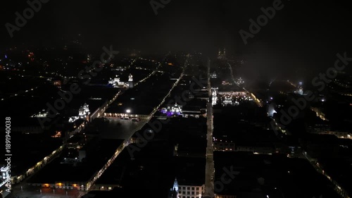 Aerial Night View of Quito Historic Center, Ecuador
Stunning aerial drone footage of Quito’s Historic Center at night, Ecuador. Illuminated colonial churches, historic buildings, and narro