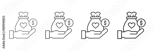 Charity Donation Icons Vector Set In Different Stroke Line Style