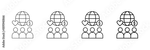 Charity Organization Icons Vector Set In Different Stroke Line Style