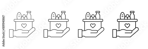 Food Donation Icons Vector Set In Different Stroke Line Style