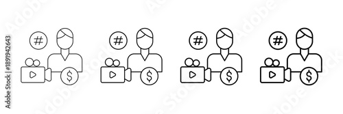 Content Creator Icons Vector Set In Different Stroke Line Style