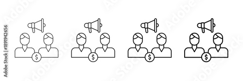 Influencer Collaboration Icons Vector Set In Different Stroke Line Style