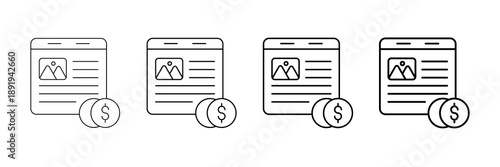 Sponsored Content Icons Vector Set In Different Stroke Line Style