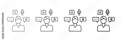 Influencer Lifestyle Icons Vector Set In Different Stroke Line Style