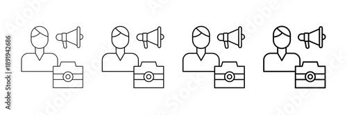 Influencer Photography Icons Vector Set In Different Stroke Line Style