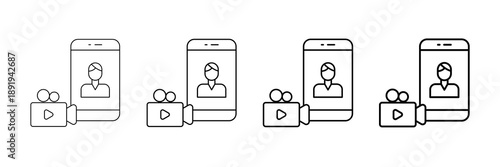 Influencer Video Icons Vector Set In Different Stroke Line Style