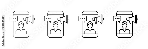 Influencer Campaign Icons Vector Set In Different Stroke Line Style