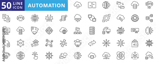 automation icon pack outline contains near communication, elastic computing, internet of things, automated reporting, digital ecosystem, content delivery, industry 4.0, ai technology adoption