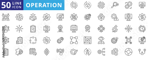 operation icon pack outline contains industrial process, daily operation, execution plan, optimization, leadership, monitoring, organization, coordination, logistics, execution, resource utilization