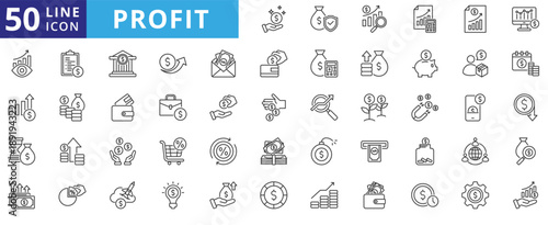 profit icon pack outline contains return on investment, capital gain, fundraising, business growth, time is money, ebitda, mobile banking, dividend, financial performance, balance, equity, cash flow