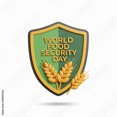 A green shield with gold text and wheat