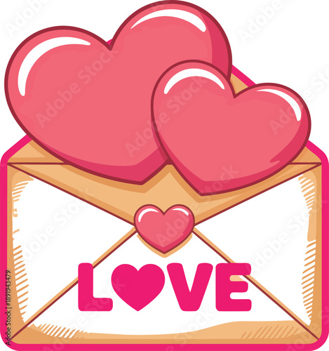 Sweet love letter with overflowing hearts, a charming vector illustration for Valentine’s Day. isolated on transparent background