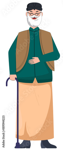 Gentleman in Traditional Attire: An older gentleman, gracefully attired in traditional wear, embodies a sense of wisdom and cultural heritage. The walking stick adds to his distinguished presence.