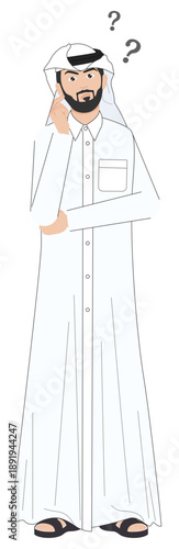 Thoughtful Contemplation: An individual in traditional attire ponders, his expression reflecting deep thought and a questioning mind.