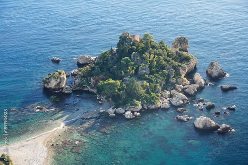View of Isola Bella from the Belvedere in Taormina.