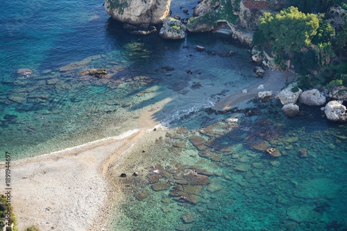 View of Isola Bella from the Belvedere in Taormina.