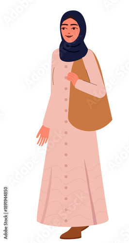 Modern Attire of an Elegant Person: A lady in elegant attire, complemented by a scarf, and accompanied by a bag, gracefully posing for an illustrative shot, exhibiting a poised and fashionable appeal.